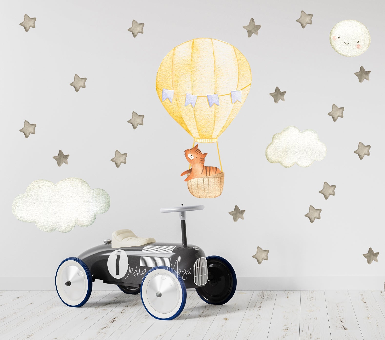 Tierbaby im Heißluftballon – Wandtattoos aus Stoff für das Kinderzimmer